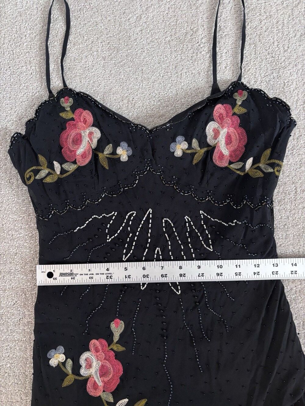 VTG Y2K Cache Silk Maxi Dress Sz 8 Beaded Embroidered Floral Whimsy Fairy Goth - Picture 7 of 16